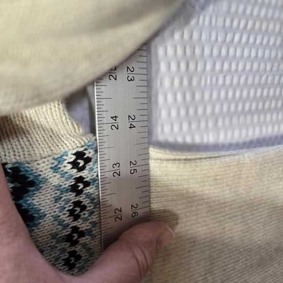 J. Jill Fair Isle Nordic Relaxed Fit Classic Style Cream Teal & Black Sweater - Picture 5 of 9